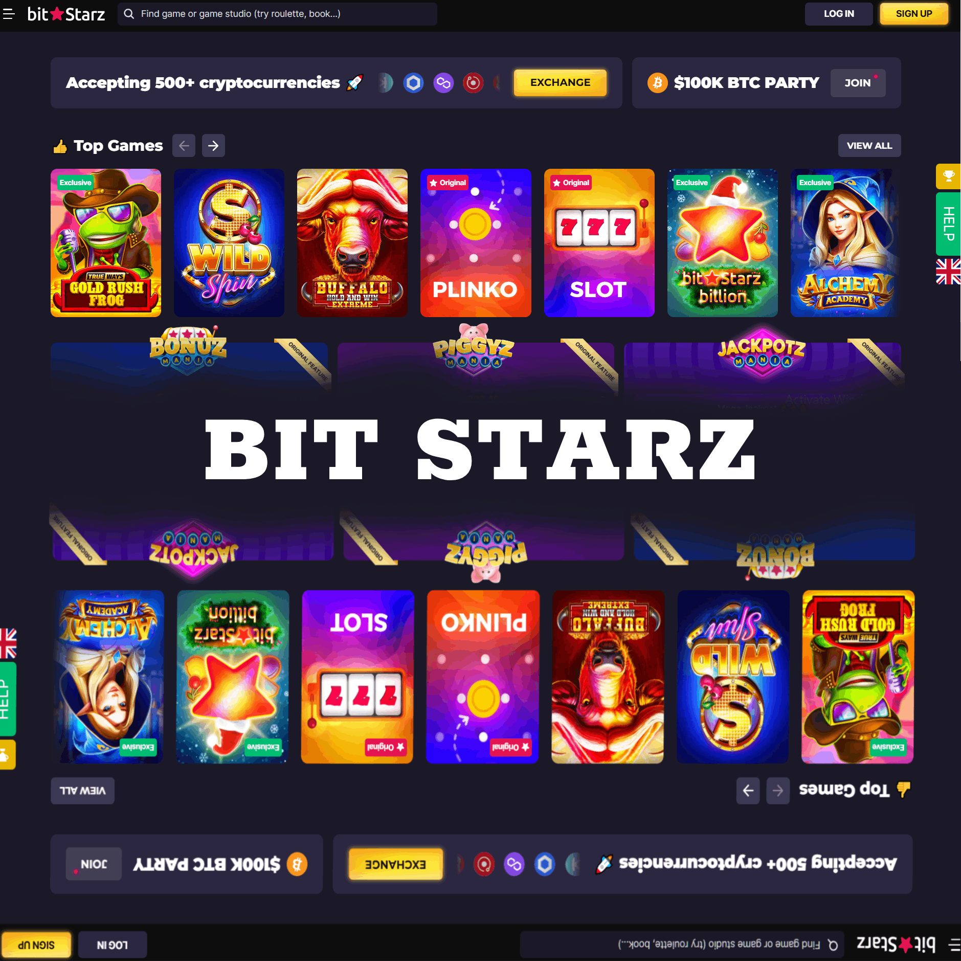 Home page of Bitstarz Casino in Australia